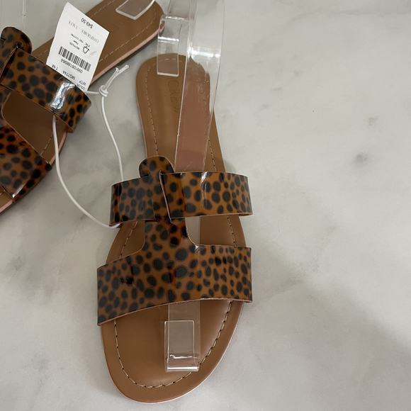 J. CREW Beachside Slide Sandals Women’s Size 7 Smooth Tortoise Print T Strap NEW - Picture 3 of 9